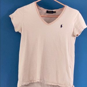 Ralph Lauren pink striped v-neck tee